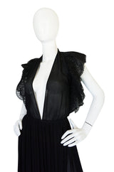 1970s Plunging Silk Chiffon & Lace Couture Galanos Gown