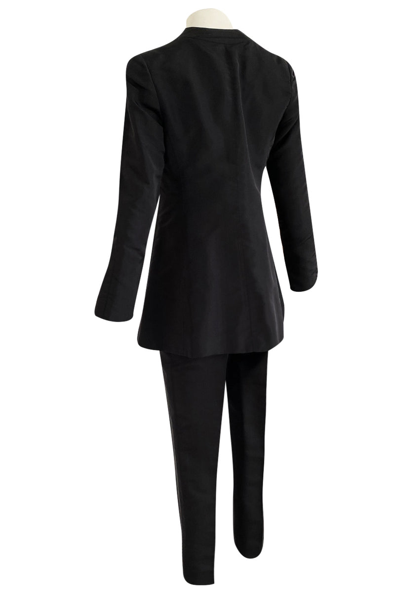 Spring 2000 Chanel Haute Couture Black Silk Taffeta Sculpted Jacket & Tapered Pant Suit Set