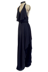 Chic 2000s John Anthony Couture Multi Layer Silk Chiffon Backless Ruffle Plunge Dress