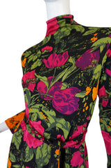 1970s La Mendola Long Silk Jersey Print Dress