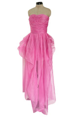Stunning 2018 Ermanno Scervino Strapless Vibrant Pink Chiffon Dress w Bustle Skirting