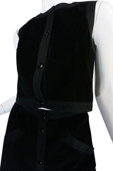 1960s Andre Courreges Black Courduroy Vest & Skirt Set