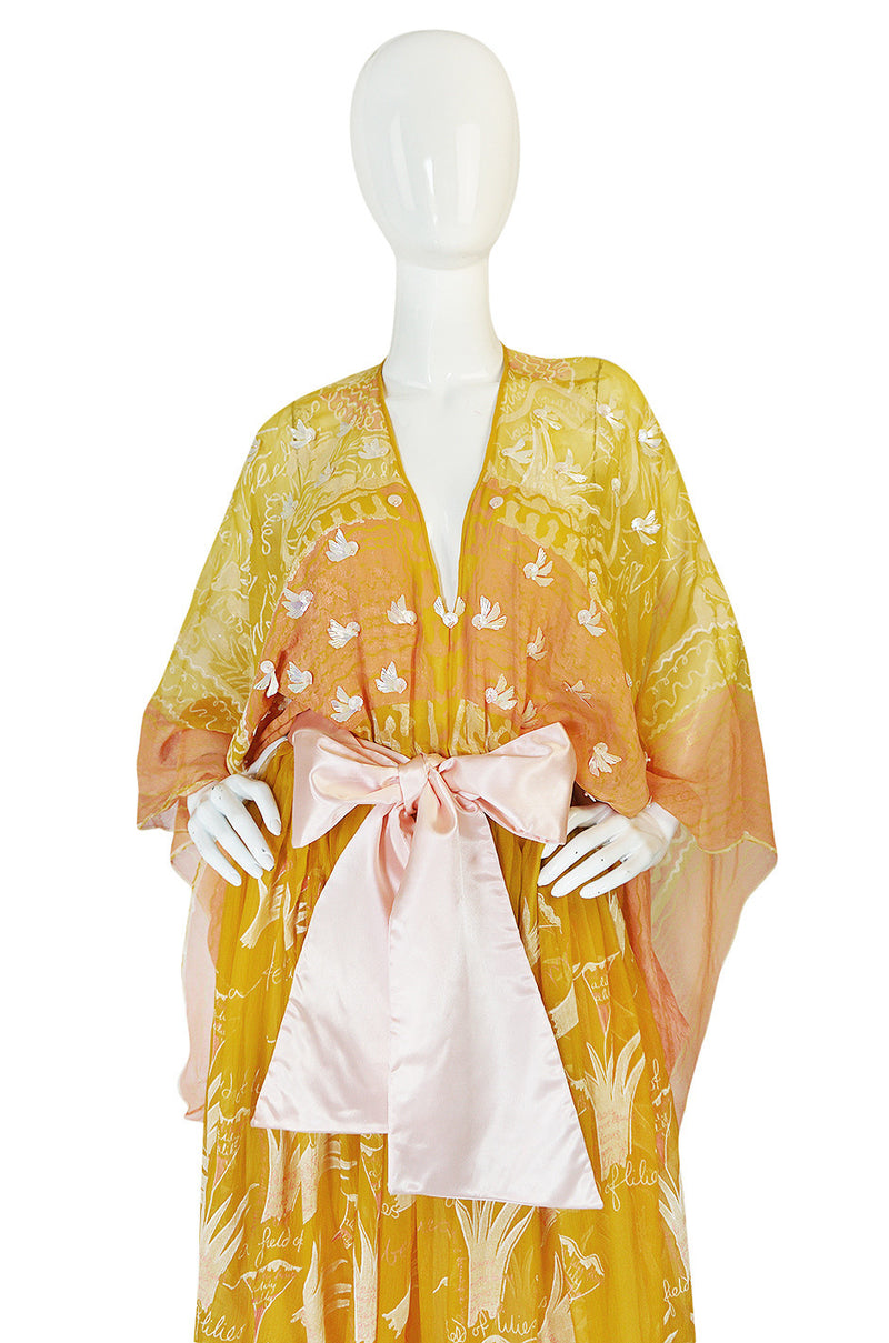 c.1973 Zandra Rhodes "Lilies of the Field" Handpainted Caftan Dress