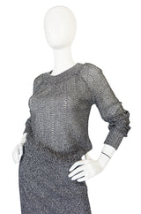 1960s Gunn Trigere Silver Metallic Knit Top & Skirt Set