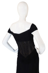 1980s Vicky Tiel Couture Black Silk Net & Lace Corset Gown