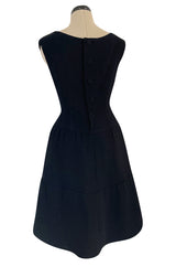 Outstanding 1960s Norman Norell Black Wool Crepe Dress w Full Tiered Skirting
