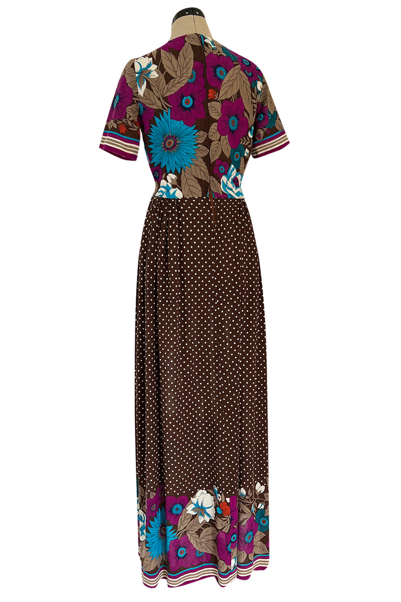 1972 - 1975 Lanvin by Jules-Francois Crahay Purple Brown & Blue Printed Floral Dress