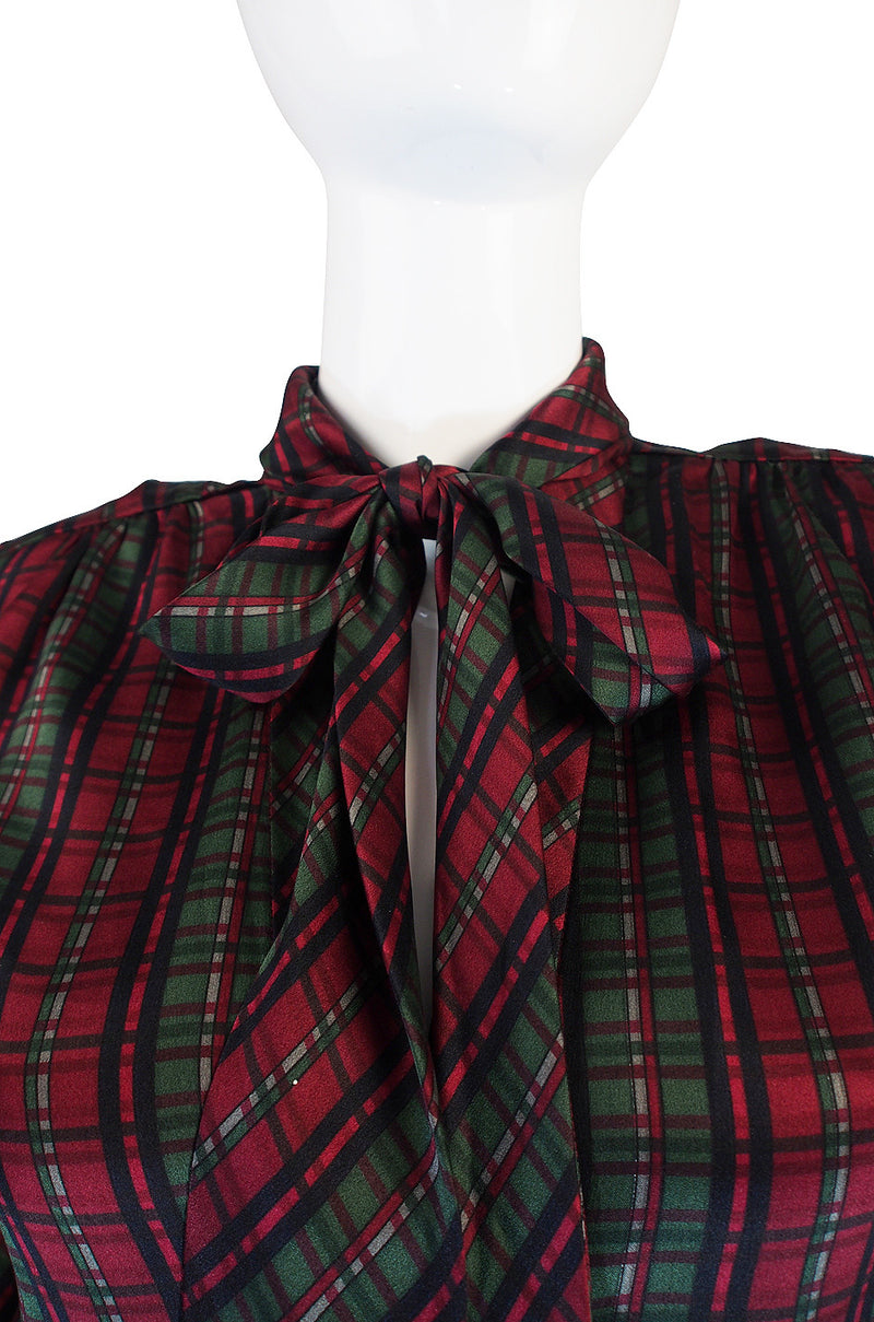 1970s Plaid Yves Saint Laurent Silk Top