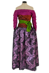 Extaordinary Fall 1990 Yves Saint Laurent Haute Couture Look 126 Purple & Bronze Silk & Lace Dress