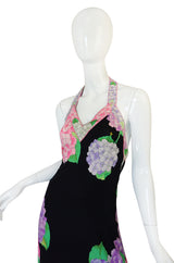 Gorgeous 1970s Silk Jersey Floral Print Leonard Halter Dress