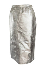 Spring 1982 Yves Saint Laurent Metallic Silver Leather Pencil Cut Skirt