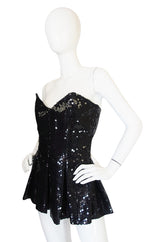 1970s Nina Ricci Couture Sequin Corset Top or Micro Mini