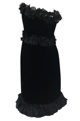 Fall 1987 Yves Saint Laurent Strapless Velvet & Silk Organza Ruffled Dress
