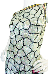1960s Fully Sequinned Floral Stain Glass Window Dress