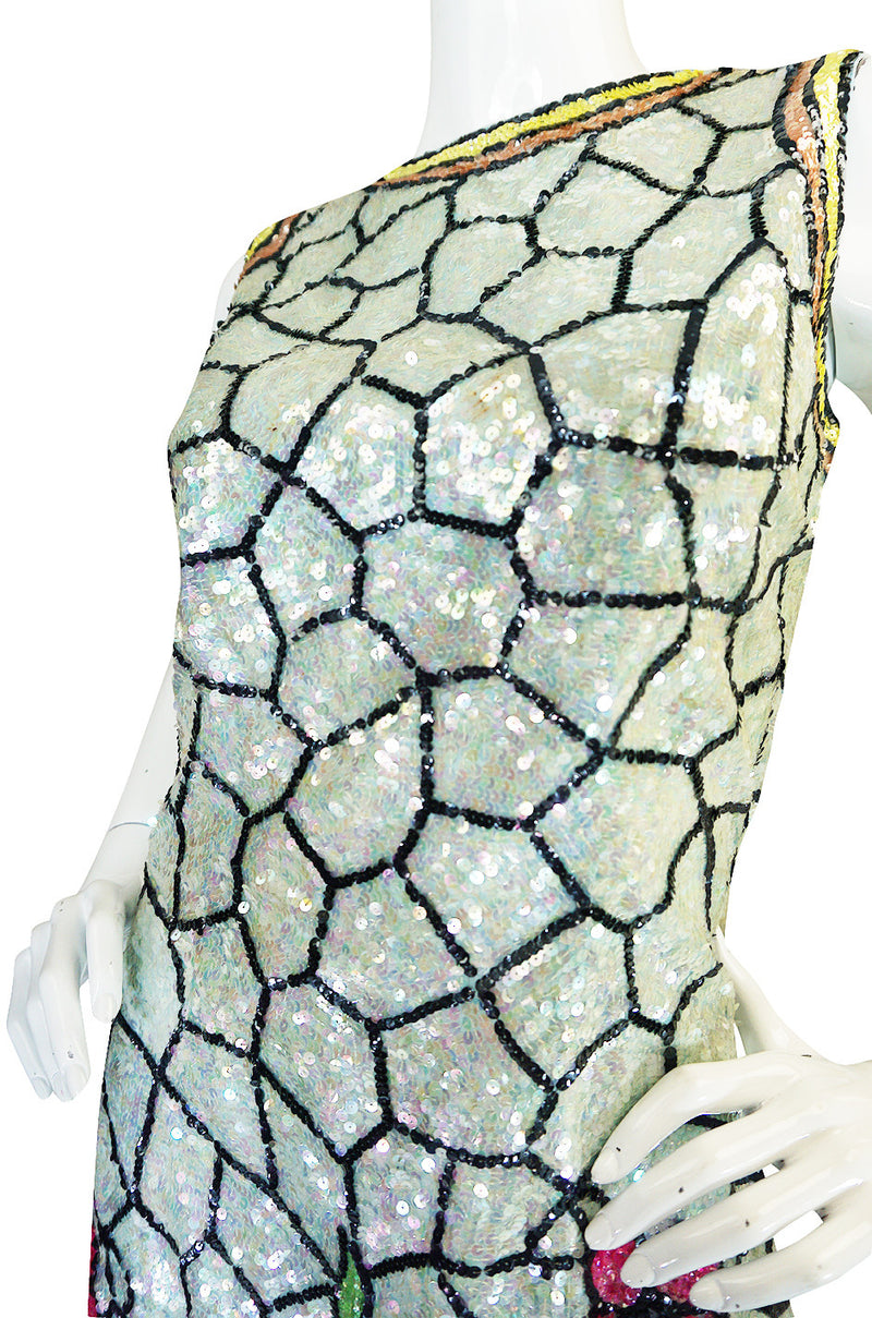 1960s Fully Sequinned Floral Stain Glass Window Dress