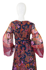 1960s Gorgeous Silk Voile Print Maxi Dress