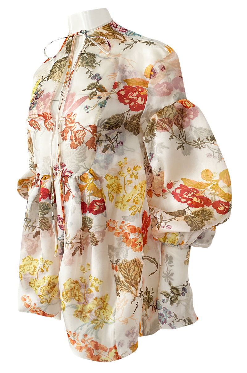 Fall 2017 Rosie Assoulin Silk Organza Swash Buckler Floral Top