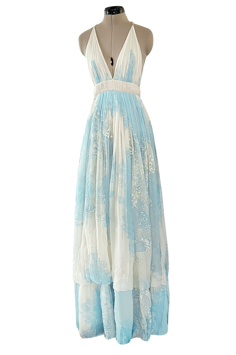 Spectacular Spring 2007 Roberto Cavalli Runway Pale Turquoise Blue Silk Gauze Backless Dress