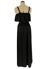Superb Late 1970s Christian Dior by Marc Bohan Minimalist Demi-Couture Black Silk Dress