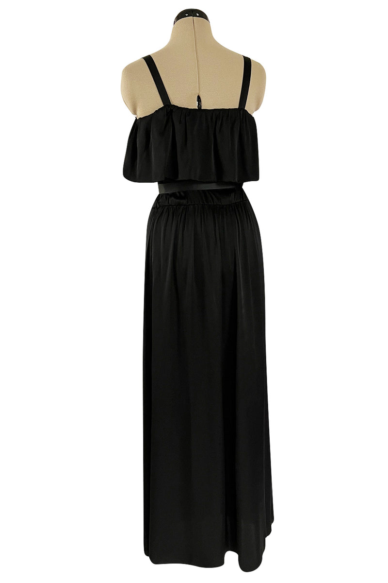 Superb Late 1970s Christian Dior by Marc Bohan Minimalist Demi-Couture Black Silk Dress