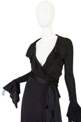1990s Chocolate Givenchy Wrapped Ruffled Jersey Dress