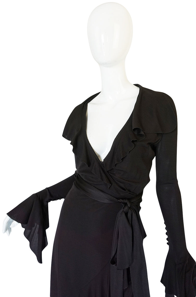 1990s Chocolate Givenchy Wrapped Ruffled Jersey Dress