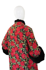 1970s Fur Trimmed Christian Floral Silk Dior Coat