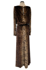 Important Spring 1993 Yves Saint Laurent Runway Draped Neckline Panne Velvet Leopard Print Dress