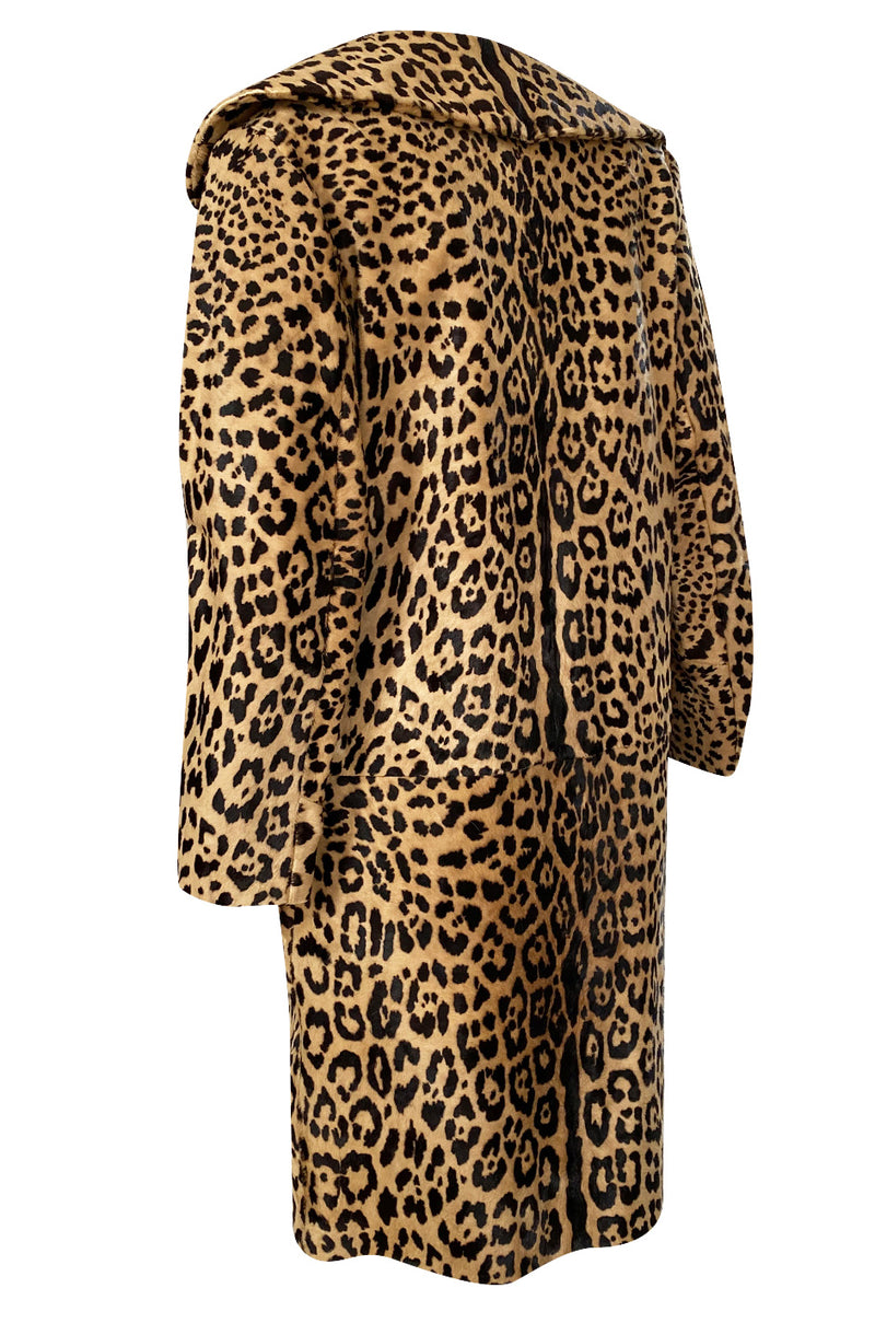 1960s Mexican Leopard Print Pony Coat w Piped Leather Detailing