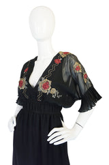 1970s Janice Wainwright Embroidered Chiffon Dress