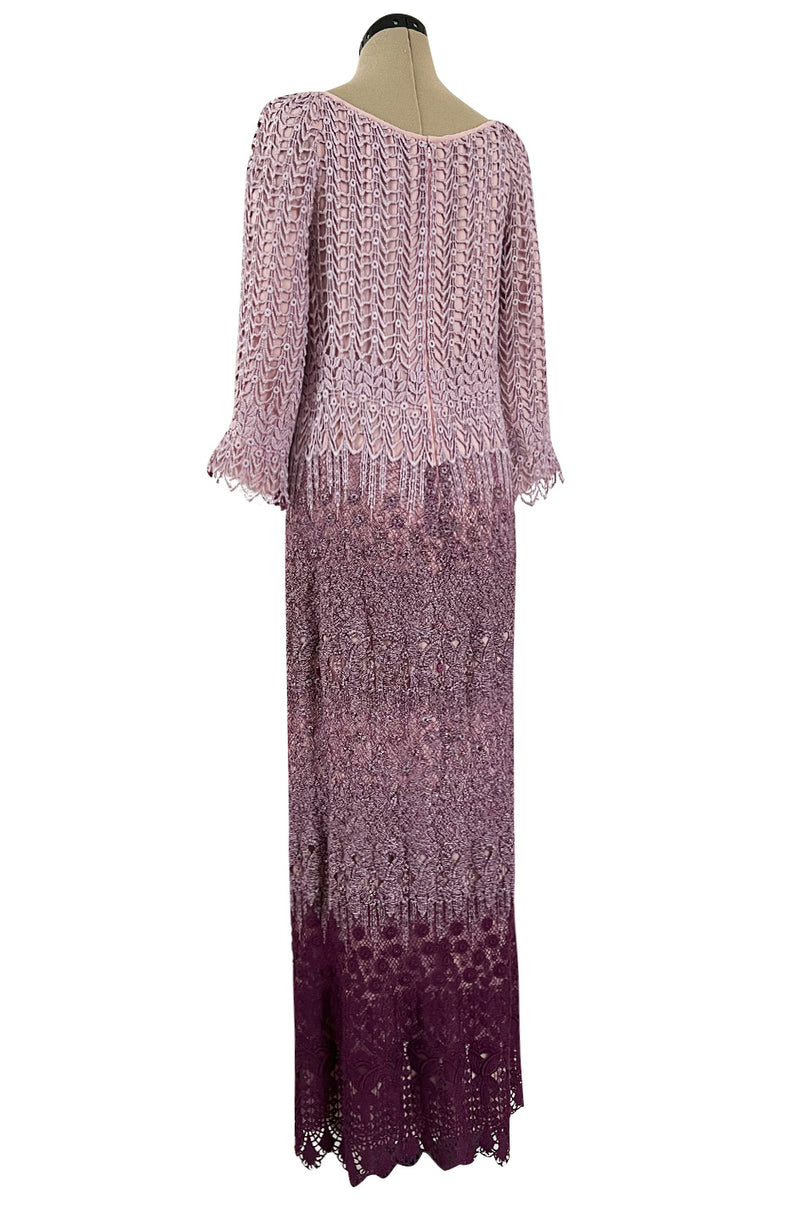 Chic 1968 Pierre Cardin Haute Couture Dress w Graduated Hand Made Purple Guipure Crochet Lace
