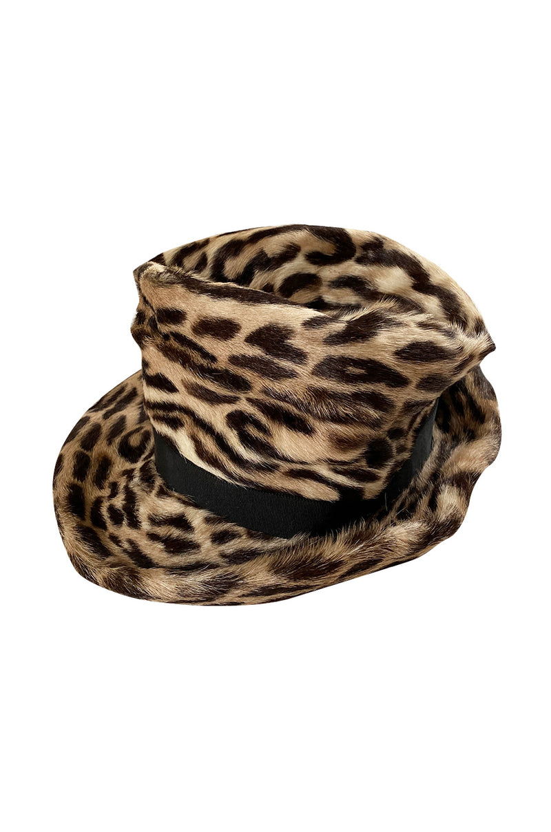 Rare c. 1963 Lilly Dache Leopard Print Fur Slouchy Fedora Hat