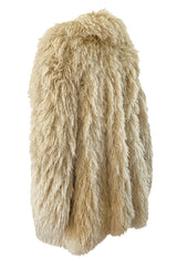 1970s Unlabeled Arissa of France Deep Ivory Faux Fur Alternative String Coat