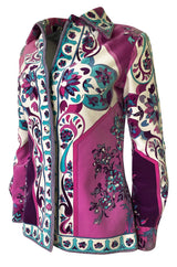 1960s Emilio Pucci Pink, Lavender & Baby Blue Print Cotton Velvet Jacket
