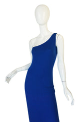 Museum Held 1977 Halston Blue Cashmere One Shoulder Dress