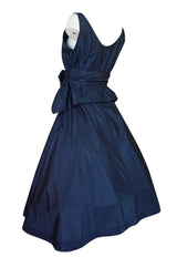 1950s Pauline Trigere Blue Silk Taffeta Cocktail Skirt, Top & Sash