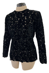 Incredible 1990s Yves Saint Laurent Haute Couture Velvet & Chiffon Cut OutsTop