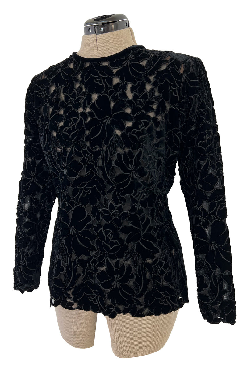 Incredible 1990s Yves Saint Laurent Haute Couture Velvet & Chiffon Cut OutsTop