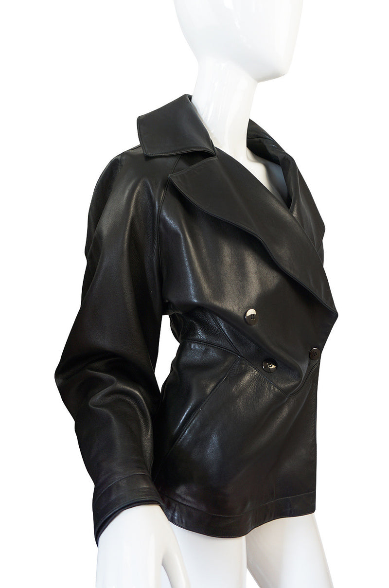 1980s Azzedine Alaia Fitted Black Leather Biker Jacket