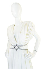 1970s Frank Usher Grecian Draped Beaded Jersey Dress