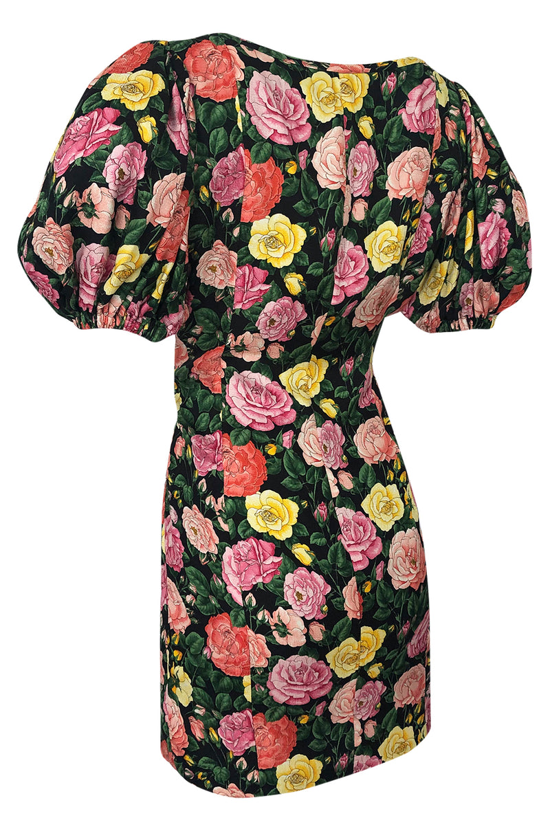 Spring 1992 Yves Saint Laurent Ad Campaign Pouf Sleeve Silk Floral Dress