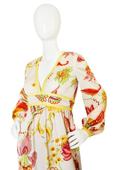 1970s Don Luis Plunge Front & Back Printed Jersey Dress