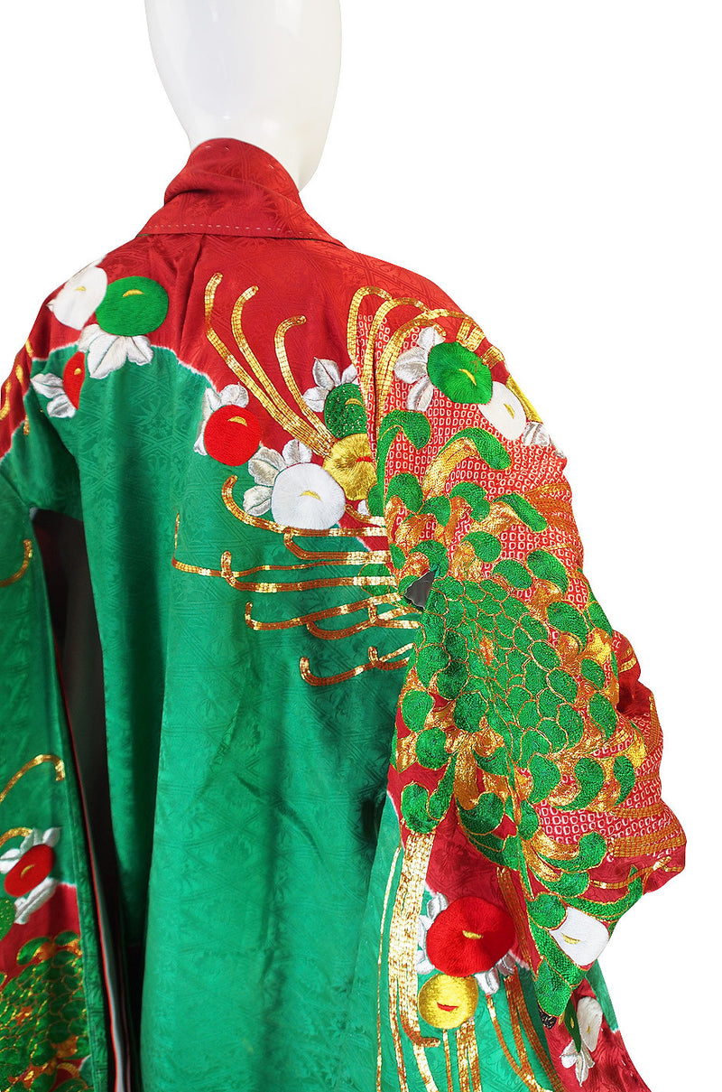 1950s Embroidered and Hand Dyed Furisode Kimono