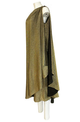 c.1978 Halston One Shoulder Gold Lame Jersey Full Length Maxi Dress