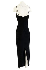1980s Vicky Tiel Couture 'Kaimak' Gathered Black Net Fitted Dress w Beading Detailing