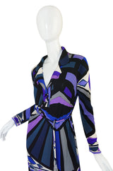 1960s Purple Print Pucci Silk Jersey Dress w Crystal Belt