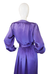 Fine c1988 Yves Saint Laurent Purple Silk Satin Wrap Dress