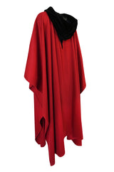 1970s-1980s Yves Saint Laurent Red Wool Cape w Black Velvet Hood