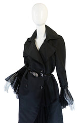 2006A Chanel Black Silk Tulle Edged Trench Coat