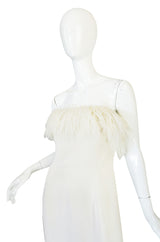 1970s Mongolian Fur Trimmed Cream Silk Travilla Gown